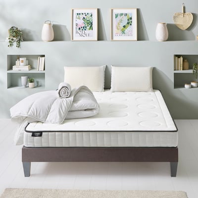 Pack prêt à dormir Cristal - Matelas + Sommier + Couette, oreillers, protège-matelas - 18 cm d'épaisseur OLYMPE LITERIE