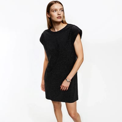 Robe Midi Ajustée Sans Manches Pour Femme - Col Rond, Fourreau Avec Fente - Tissu Polyester Fluide - Noir - Pour Soirée, Cocktail Ou Sortie élégante