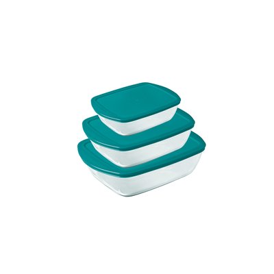 Lot de 3 plats en verre rectangulaires avec couvercle - différentes capacités - Cook & Store PYREX