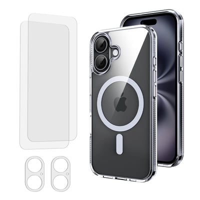 Coque Anti-choc compatible Magsafe pour iPhone 16 Transparente + 2 protections écran et 2 protections objectif caméra EVETANE