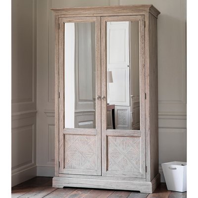 Nashik Ash Wood Parquet 2 Door Mirrored Wardrobe SO'HOME