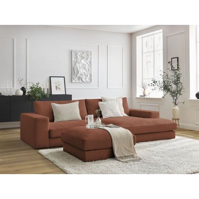 Canapé d'angle fixe 5 places en velours côtelé avec pouf, LEONARD BOBOCHIC