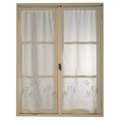 Paire de petits voilages en étamine brodée motif bouquet "ARTIFICE" HOME MAISON