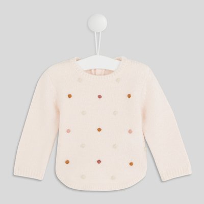 Pull uni avec pompons multicolores col rond manches longues, fille, OEKO-TEX BOUT'CHOU