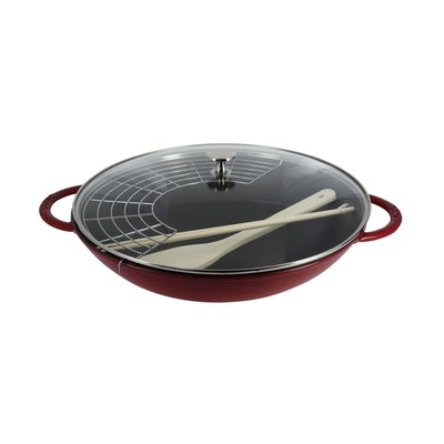 Wok En Fonte Cerise Et Couvercle 37 Cm STAUB