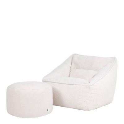 Pouf fauteuil et son repose-pied rond en tissu borg bouclette Oeko-Tex® - NATALIA ICON