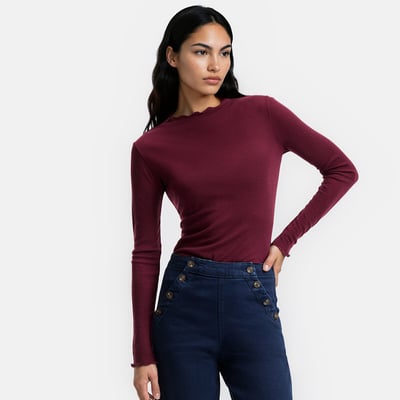T-shirt col montant manches longues en lyocell et laine LA REDOUTE COLLECTIONS