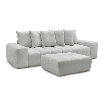 Canapé droit fixe 3 places en tissu texturé avec pouf, ANAKIN BOBOCHIC