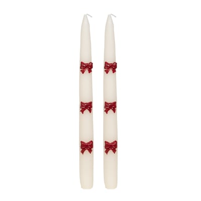 Coffret 2 chandelles noeuds rouge H25,5 cm en cire AMADEUS