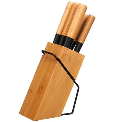 Set de 5 couteaux de cuisine et bloc de rangement bambou 8.5x18.5x36cm WADIGA