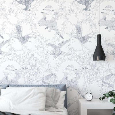 Papier peint art déco avec oiseaux seigneurial - 425x260 cm (l x h) LA TOUCHE ORIGINALE