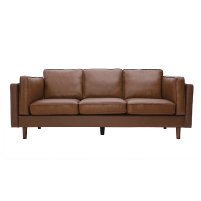 Canapé vintage 3 places cuir marron et bois foncé BRADLEY MILIBOO