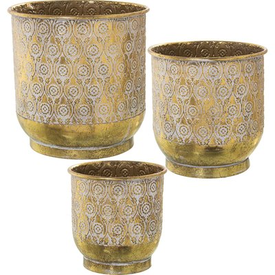 Cache-pots en métal floral (lot de 3) RECOLLECTION