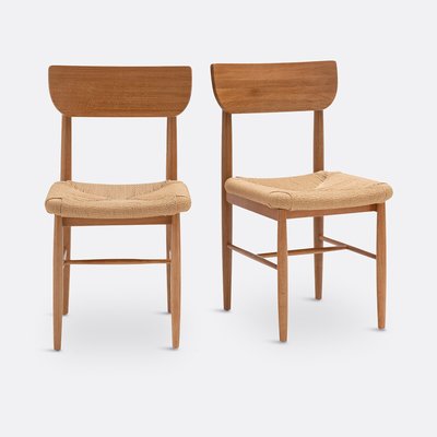 Set van 2 stoelen in massief eik en vlechtwerk, Andre LA REDOUTE INTERIEURS
