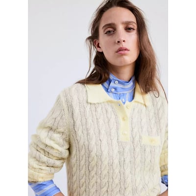 Pull tressé col polo MANGO