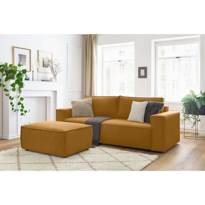 Canapé droit convertible 4 places en velours côtelé avec pouf, NIHAD BOBOCHIC