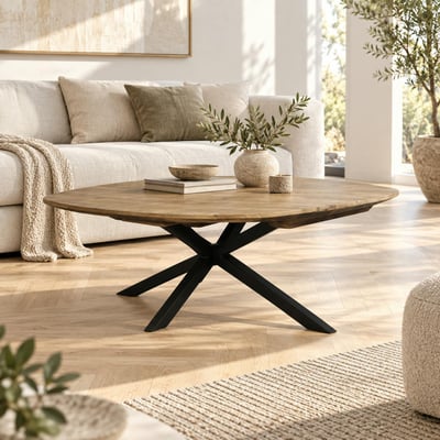 Table basse en bois de teck recyclé, forme ovale DEPOK PIER IMPORT