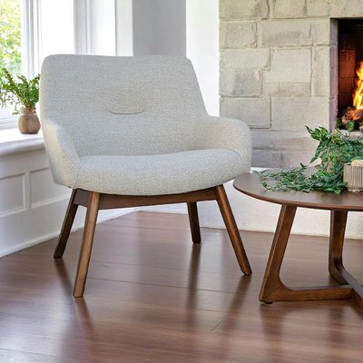 Fauteuil beige sable avec structure en bois de noyer BERLIN PIER IMPORT