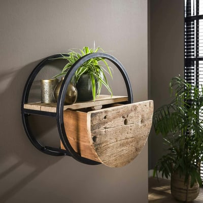 Étagère murale industrielle 50 cm bois métal CYCLADES PIER IMPORT