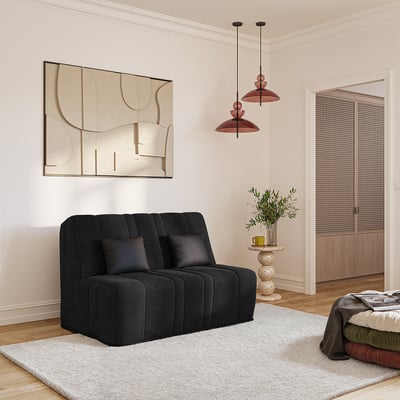 Banquette convertible NEA BZ , couchage 140x190, avec 2 coussins OFFERTS, Coton noir RELAXIMA