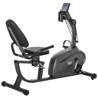Vélo d'appartement semi-allongé magnétique bandes résistance acier noir HOMCOM
