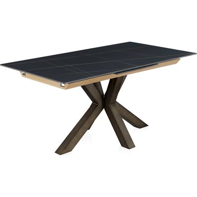 Table extensible noire en céramique effet marbre et pieds cuivre RECOLLECTION