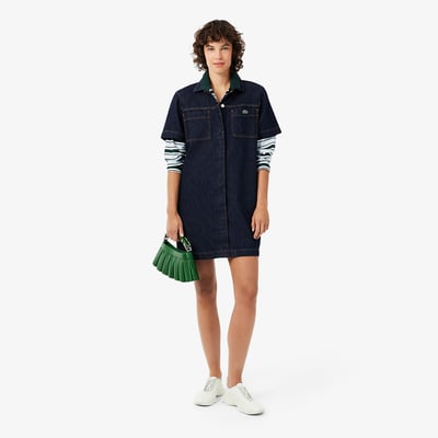 Kurzes Denim-Kleid im Polo-Stil mit kurzen Ärmeln LACOSTE