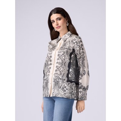 Chemise en satin fluide à motif foulard noir et blanc OLTRE