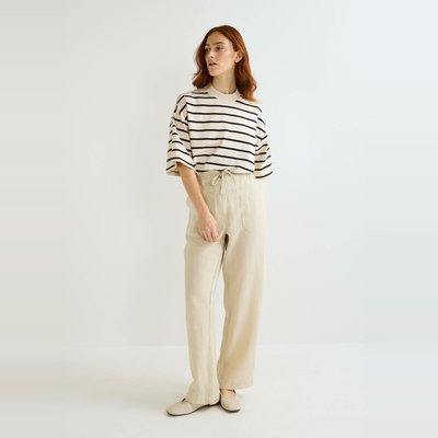 Pantalon taille semi-élastiquée uni en lin MONOPRIX