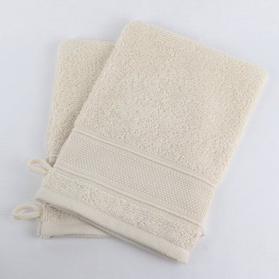 Lot de 2 gants de toilette en bouclette éponge avec bande à broder en toile AIDA LINANDELLE