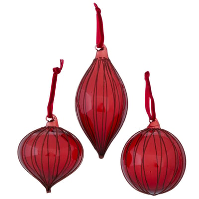 Set de 3 boules de Noël en verre rouge 8x8x14cm WADIGA