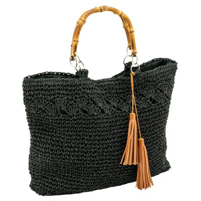 Sac tressé noir avec anse en bambou AUBRY GASPARD