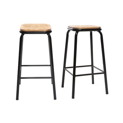 Tabourets de bar empilables noir et bois foncé H65 cm (lot de 2) MEMPHIS MILIBOO