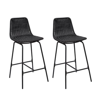 Lot de tabourets de bar et d'ilot en métal avec assise en rotin 65cm KUTA|Lot de 2 | Lot de 2 MOB IN