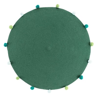 Tapis Rond Pompons 90  Pompomparty Gris DECORATIE