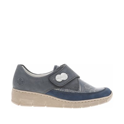 Baskets basses bleues en cuir avec une semelle semi-compensée RIEKER