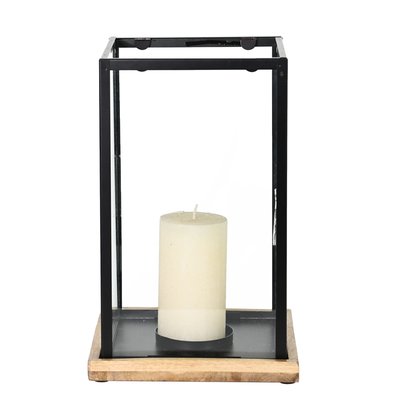 Photophore métal socle en bois 30x18 cm KANDAVA BLACK SENSEI MAISON