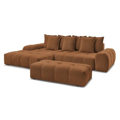 Canapé d'angle convertible 4 places en tissu chiné avec pouf, EVEREST BOBOCHIC