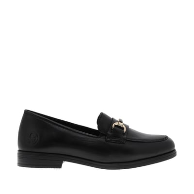 Mocassins en cuir noirs avec un talon décroché bas et des soufflets élastiqués RIEKER