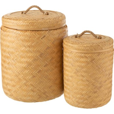 Panier de rangement rond en bambou naturel avec couvercle RECOLLECTION