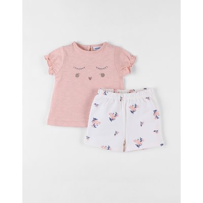 Ensemble t-shirt + short imprimé fleuri, poudré/écru NOUKIE'S