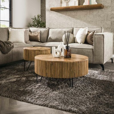 Table basse ronde striée en bois de manguier (lot de 2) CREEK PIER IMPORT