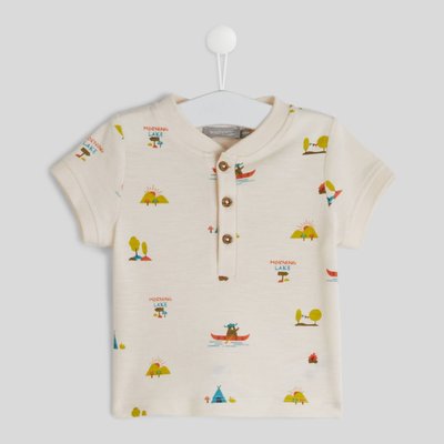 T-shirt manches courtes col tunisien imprimé en coton BIO, certifié OEKO-TEX BOUT'CHOU