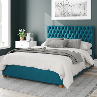 Monroe Plush Velvet Storage Ottoman Bed with Chesterfield Upholstered Headboard ASPIRE