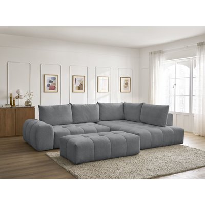 Canapé d'angle convertible 4 places en tissu chiné avec pouf, EVEREST BOBOCHIC