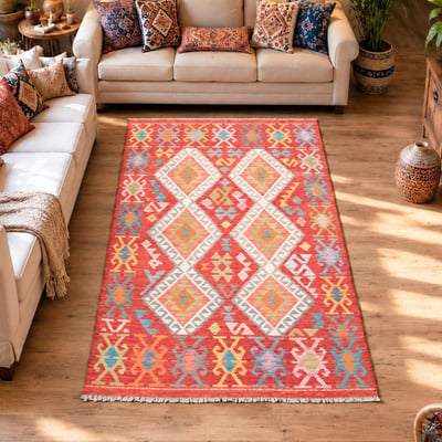 Tapis kilim ethnique, tissé plat authentique, KILIM 96 UN AMOUR DE TAPIS