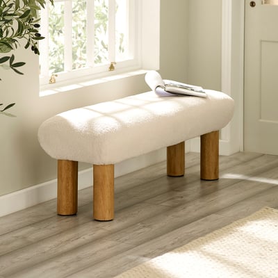 Fiona Boucle & Solid Wood Legs Low Bench SO'HOME