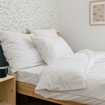 Parure de lit Housse de couette + 2 taies carrées, Made in France, BLANC D'ECUME A DEMAIN