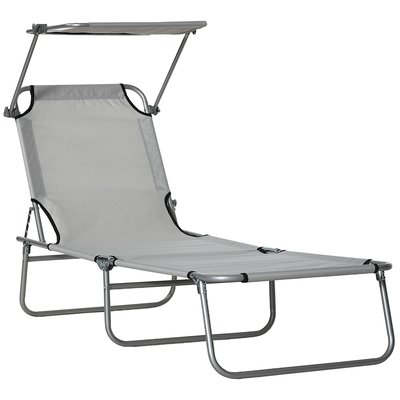 Transat bain de soleil pliable - dossier, pare-soleil réglable - gris clair OUTSUNNY