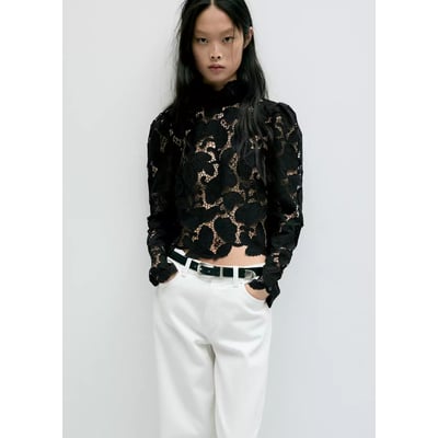 Blouse guipure col officier MANGO